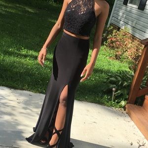 black two piece prom dress